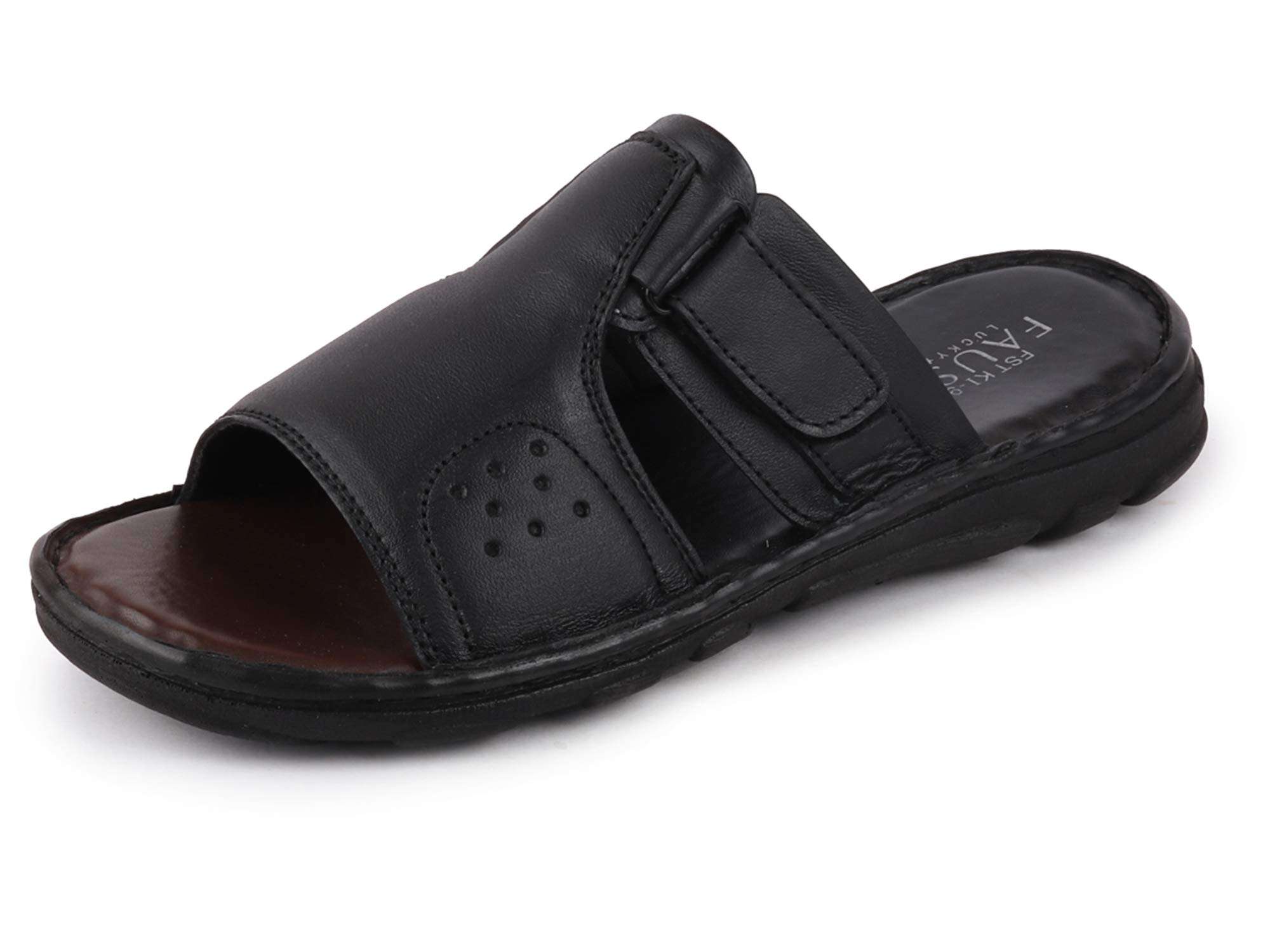 FAUSTO Men's FST KI-9519 BLACK-43 Black Formal Leather Dress Slip On Slippers (9 UK) 1