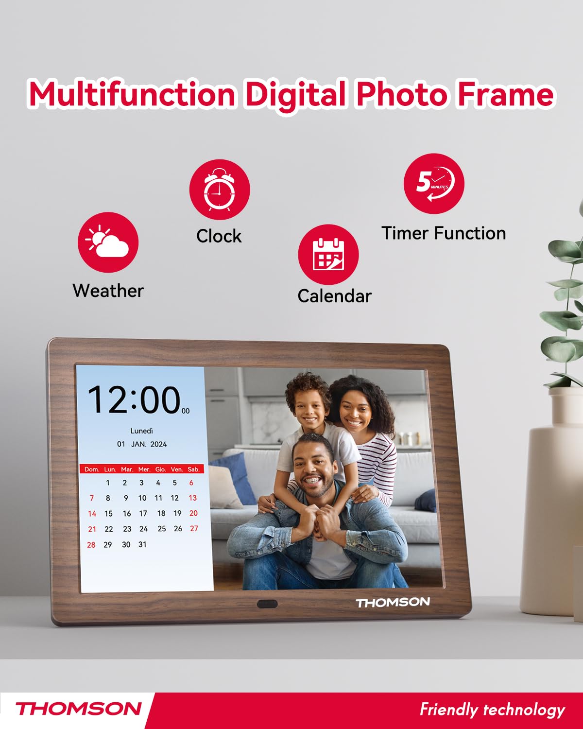 THOMSON 8" Digital Picture Frame, 1280 * 800 IPS Full View Ultra Clear Screen with Remote Control, Wooden Frame, Share Videos Photos Send Wishes Auto-Rotate Slideshow Non-WiFi (8 Inch Non-WiFi) 5