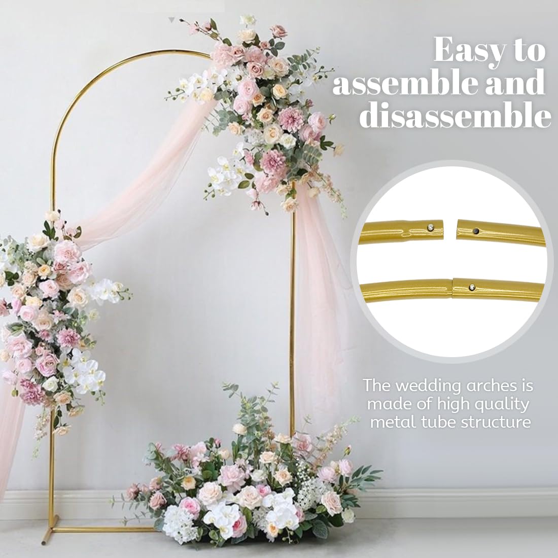 BCUEIDO Metal Arch Backdrop Stand 7.2FT Gold Metal Arch Backdrop Stand for Wedding Ceremony Baby Shower Birthday Party Garden Floral Balloon Arch Decoration 4