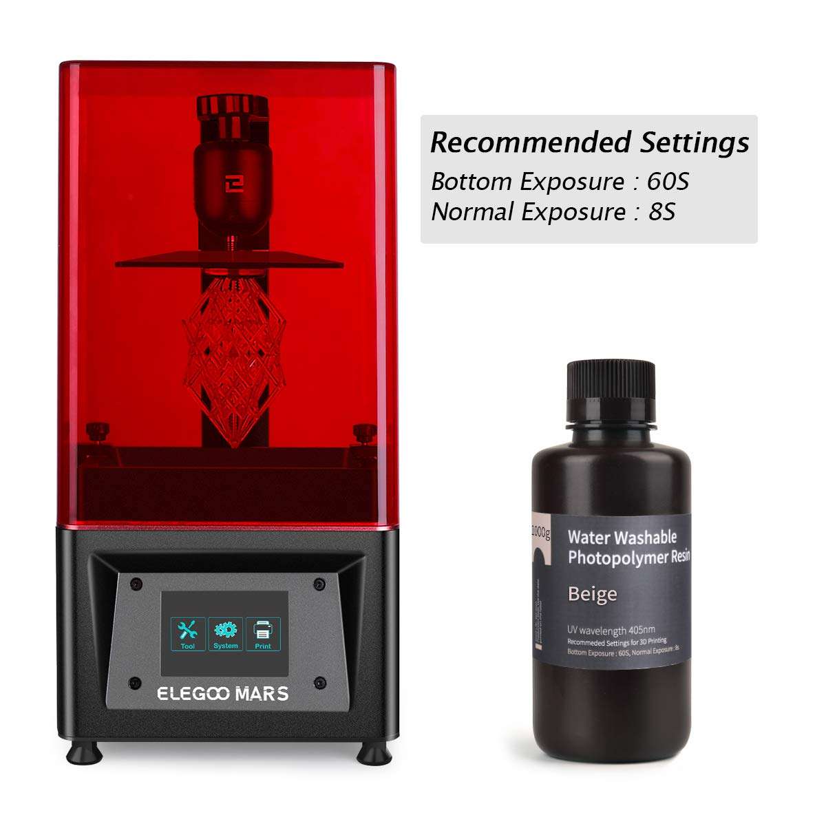 ELEGOO Water Washable 3D Printer Resin LCD UV-Curing Resin 405nm Standard Photopolymer Resin for LCD 3D Printing 1000Gram Beige 3