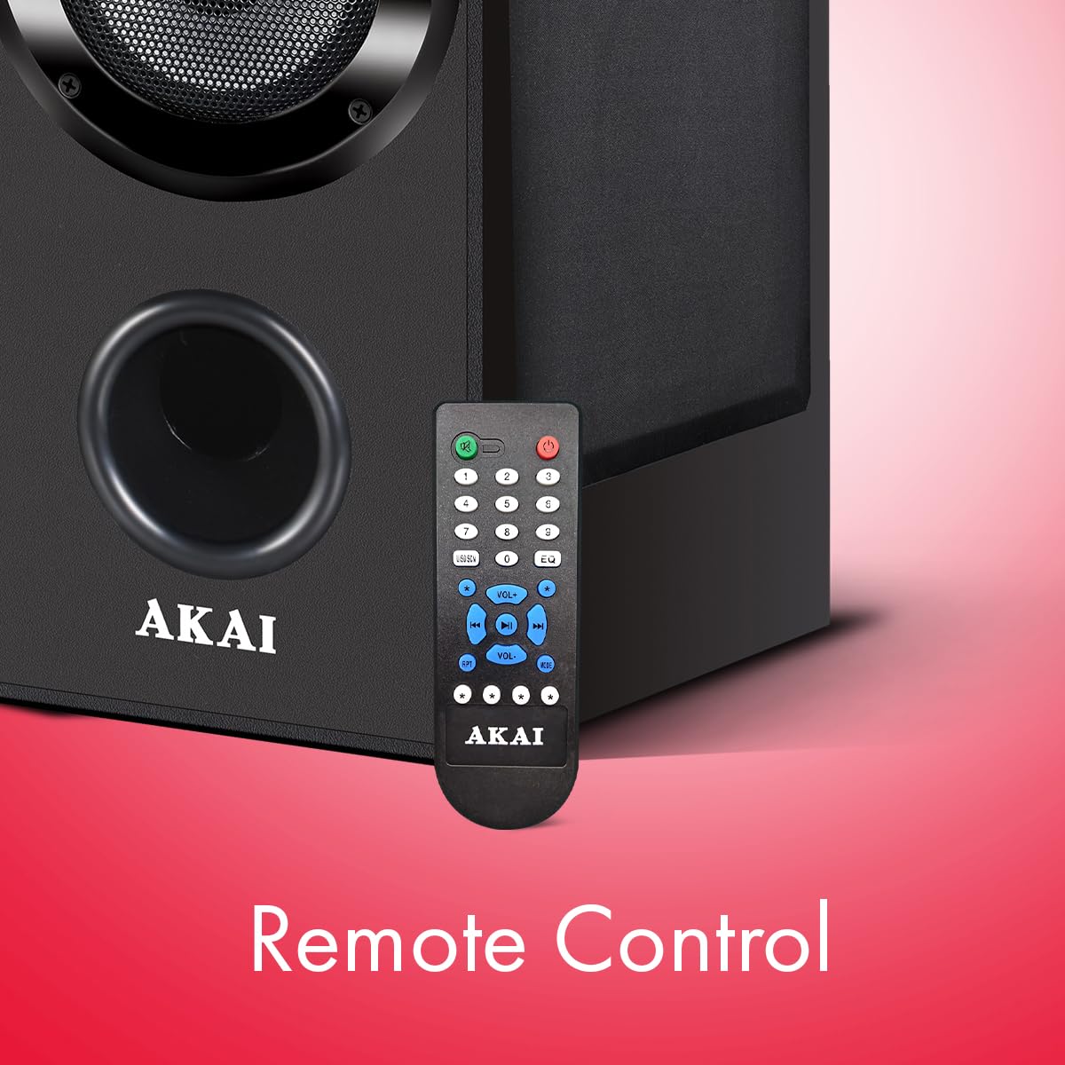 AKAI Bluetooth Tower Speaker Music System for Home TS 50 - Wooden Cabinet Subwoofer Echo Sound - 50W Home Theater - Remote Controlled Display - Support FM, Karaoke,AUX, USB 5