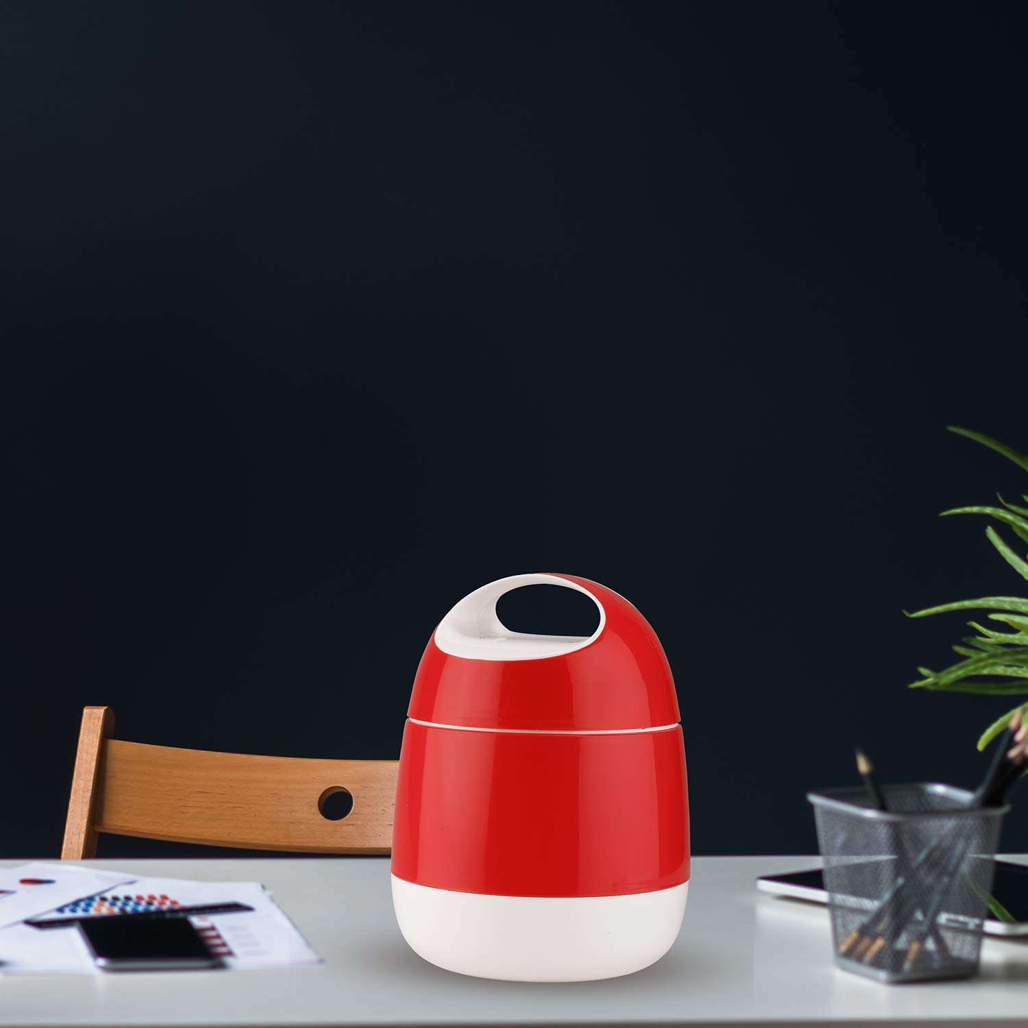 SOPL- Oliveware (logo) with Device Marvel Lunch Box | 3 Stainless Steel Containers | College & Office | Insulated Container | Leak Proof & Sturdy | Full Meal & Easy to Carry (Cherry) 5