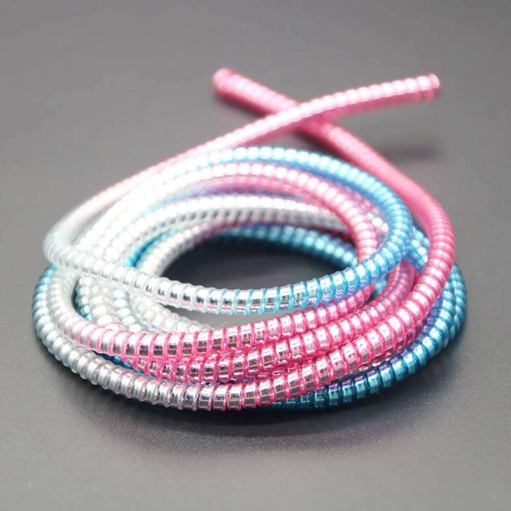 Cable Protector Animal Proof Wire Repair, Cord Protector for Pets Headphone Saver Spiral Cable Wrap Strain Relief, Cord Sleeve for Phone Cable USB Date Cable, 60 inches, 2 pcs, Silver-Pink-Blue 3