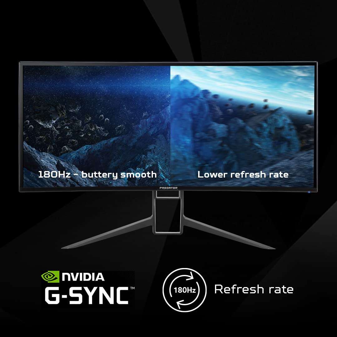 Acer Predator X34GS 1900R Ultrawide 21:9 Curved 34"/86.4 cm QHD 3440 x 1440 Pixels LED Gaming Monitor | NVIDIA G-SYNC | 180Hz Refresh Rate I DCI-P3 98% I HDR 400 | 2 x DP, 2 x HDMI, USB Type-C, Black 2