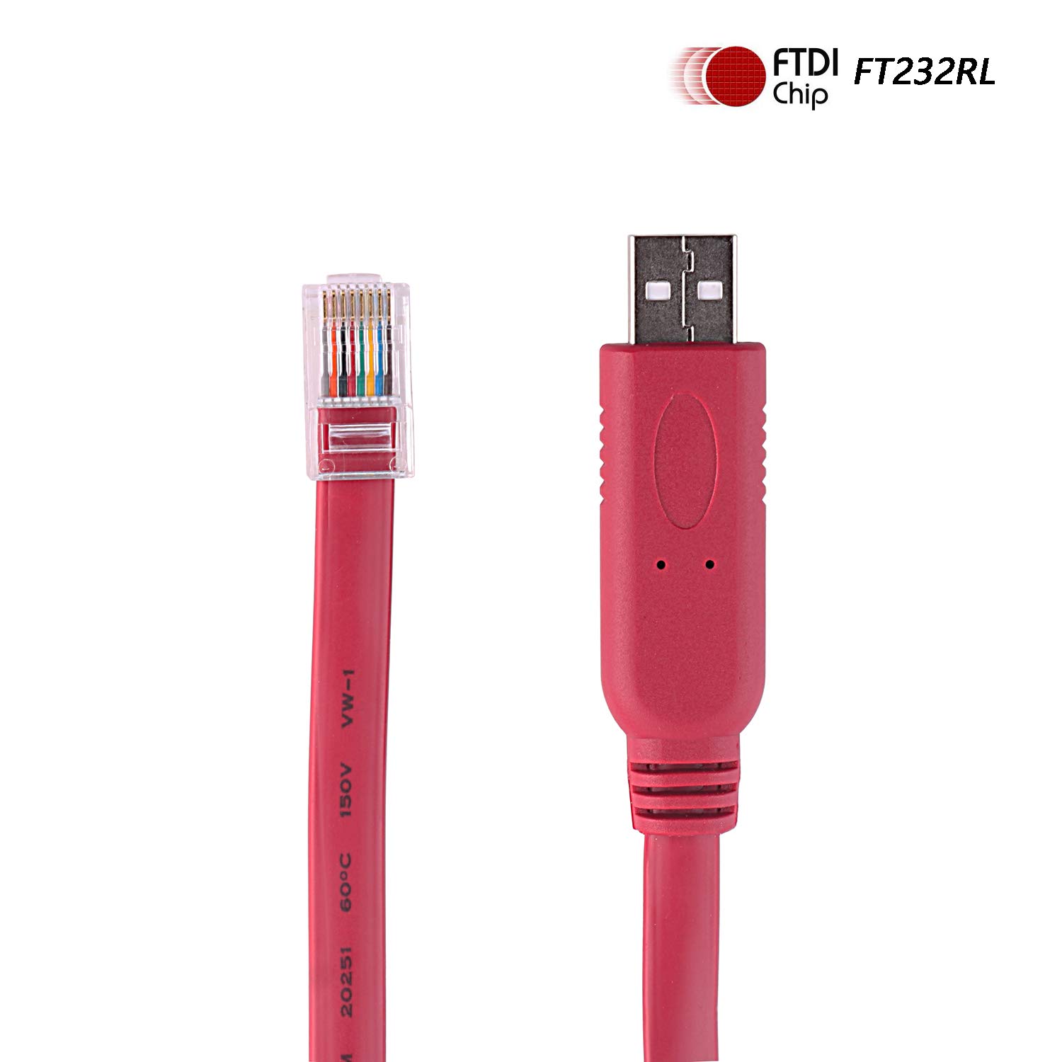 6FT USB to RS232 Serial RJ45 Console Adapter Cable for Cisco Huawei TP-Link Routers/Switches to Connect Laptop PC Support Win10 Mac Red FT232RL 3
