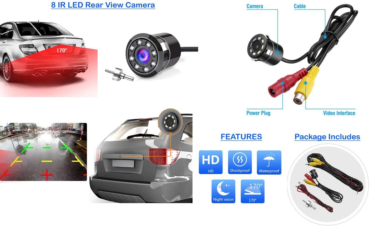 AYW Waterpoof Car Rear View 8 LED Night Vision Vehicle Camera System, 170 Wide Angle HD CMOS Auto Parking Assistance for Hyundai Elantra 2004 Onwards 4