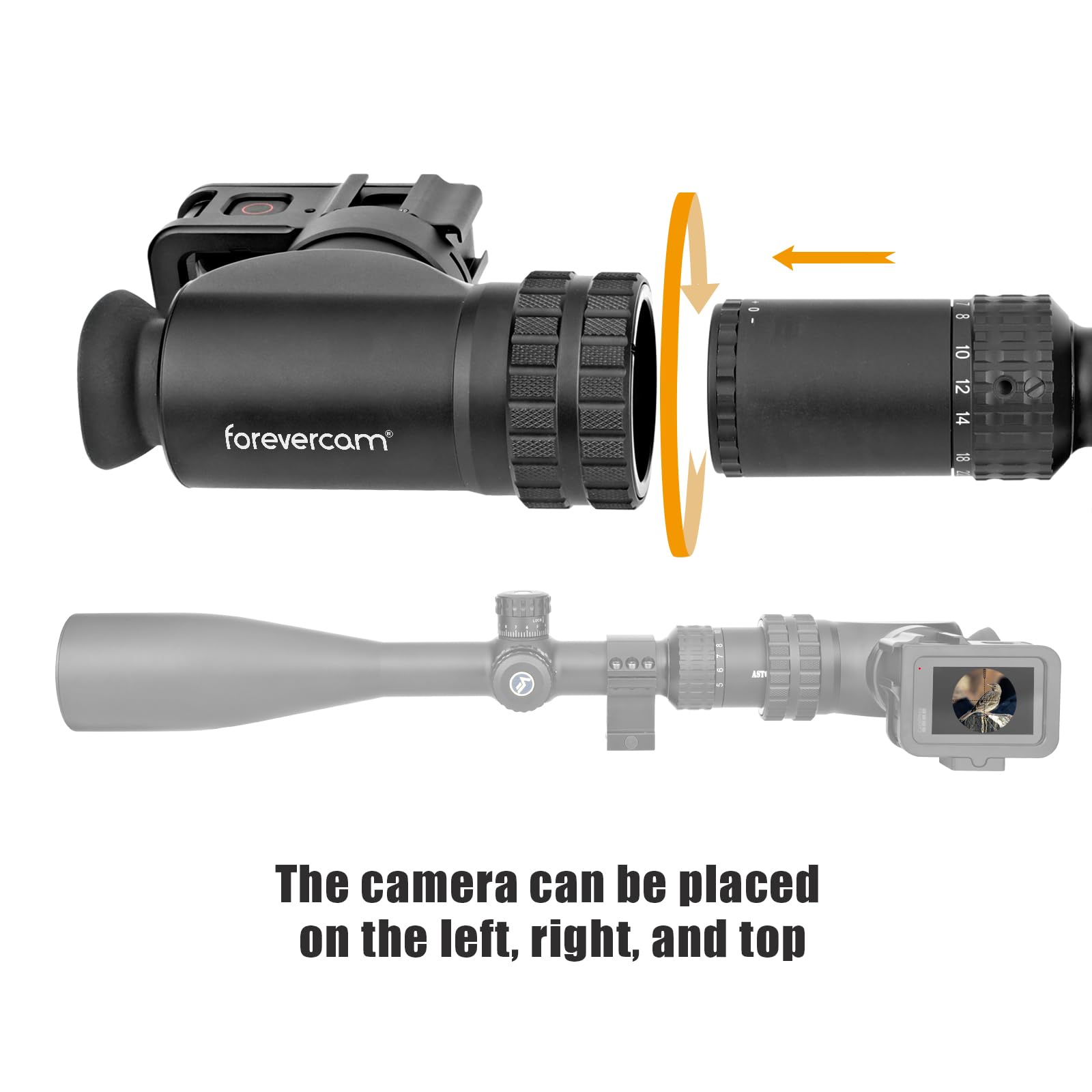 Forevercam Rifle Scope Side GoPro Camera Adapter Bracket with GoPro Hero 13/12/11/10/9 Action Camera Aluminum Spotting Scope Record Everything While Aiming 5