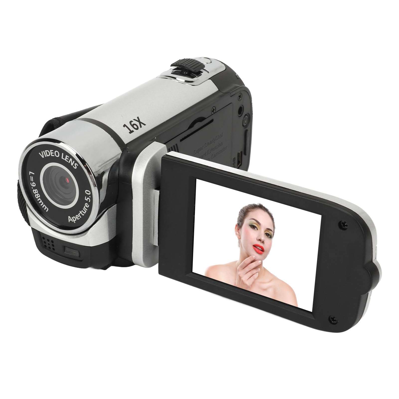 1080PDigital Camera, 16MP Camcorder with 2.4 Inch Rotatable Screen, 16X Zoom HD Video Recorder with Fill Light, Video Camera Built in Battery (Silver) 1