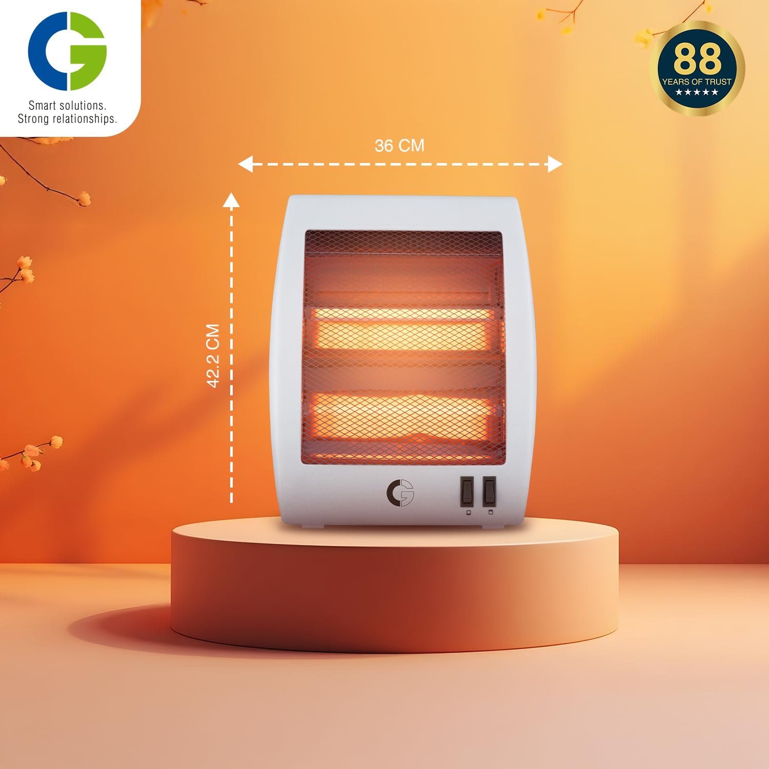 CG Norris 2Q Quartz Room Heater | 2 Heat Settings | Tip Over Safety Switch | Noiseless Operation | Ideal for Rooms up to 150 sqft | Long Cord | White 5