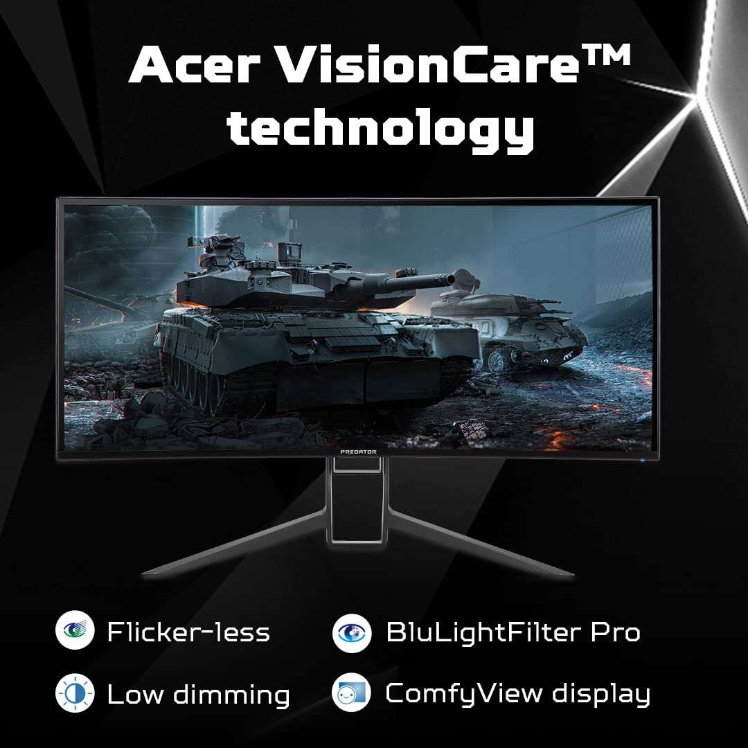Acer Predator X34GS 1900R Ultrawide 21:9 Curved 34"/86.4 cm QHD 3440 x 1440 Pixels LED Gaming Monitor | NVIDIA G-SYNC | 180Hz Refresh Rate I DCI-P3 98% I HDR 400 | 2 x DP, 2 x HDMI, USB Type-C, Black 3