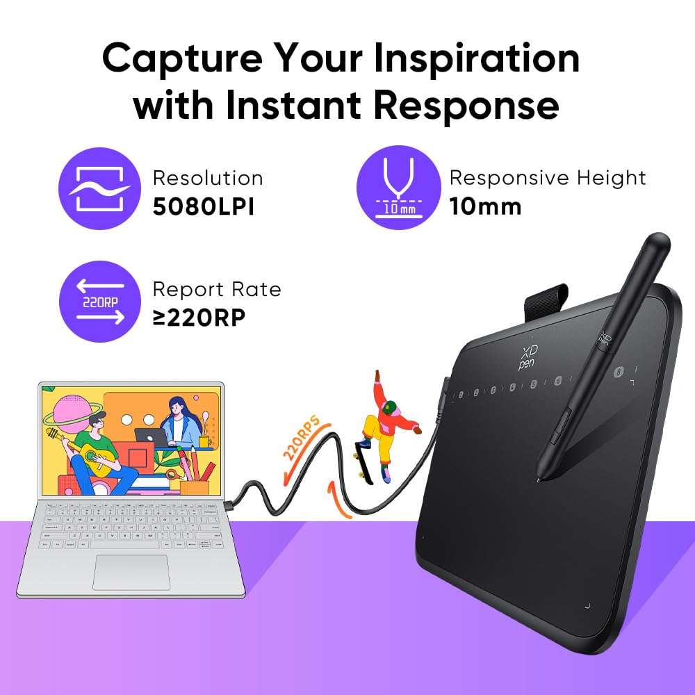 XPPen Deco 640 Drawing Tablet with 16384 Pressure Levels Sensitivity Battery-Free Stylus 6*4 Inch OSU Drawing Pad Graphic Tablet for Digital Drawing Teaching Designing Editing Work for PC Mac Android 4