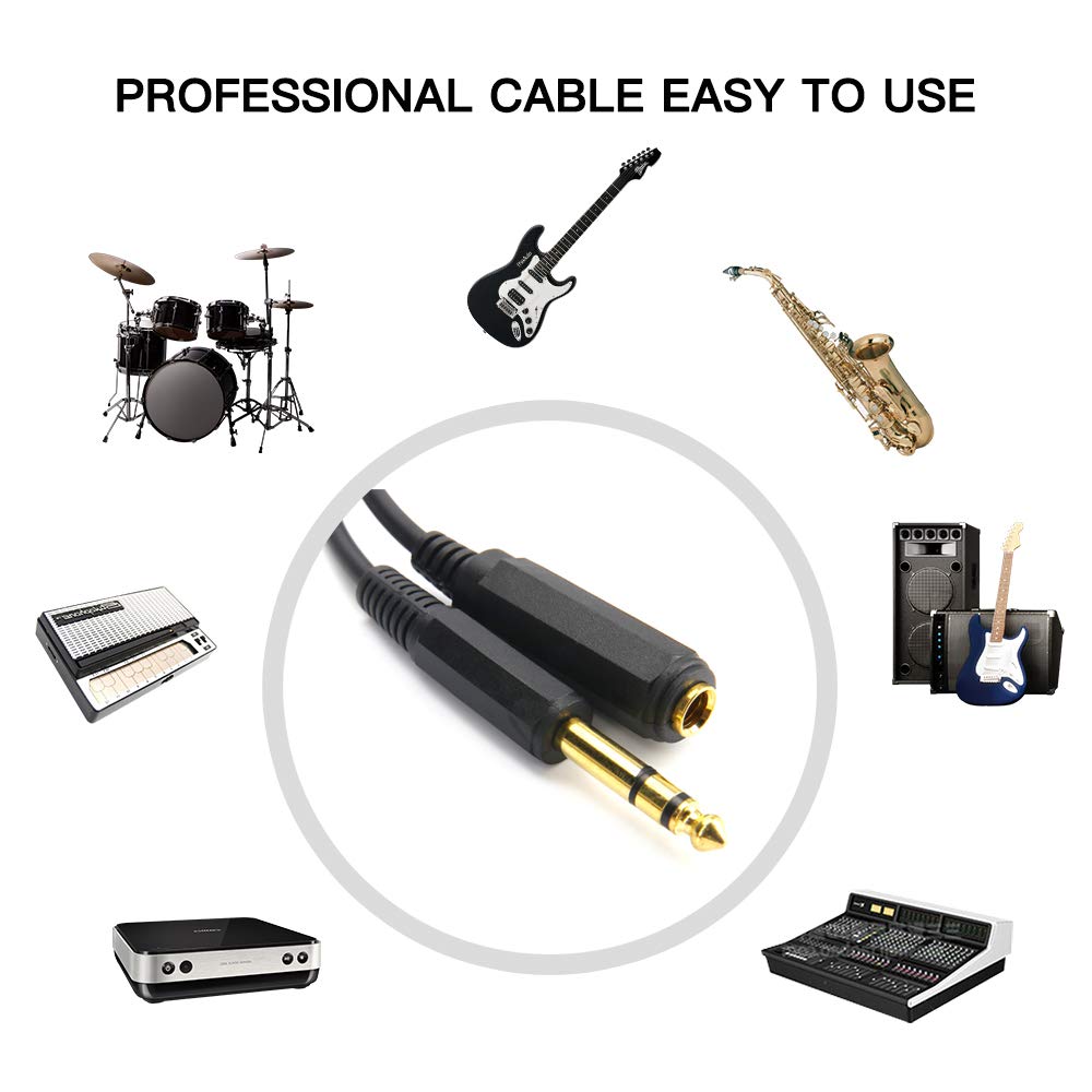Devinal 6.35mm 1/4" inch Stereo Plug Male to 1/4 Female Stereo Headphone Guitar Extension Cable Cord, Gold Plated Audio Cable Stereo Extender, 20 feet (6 M) 3