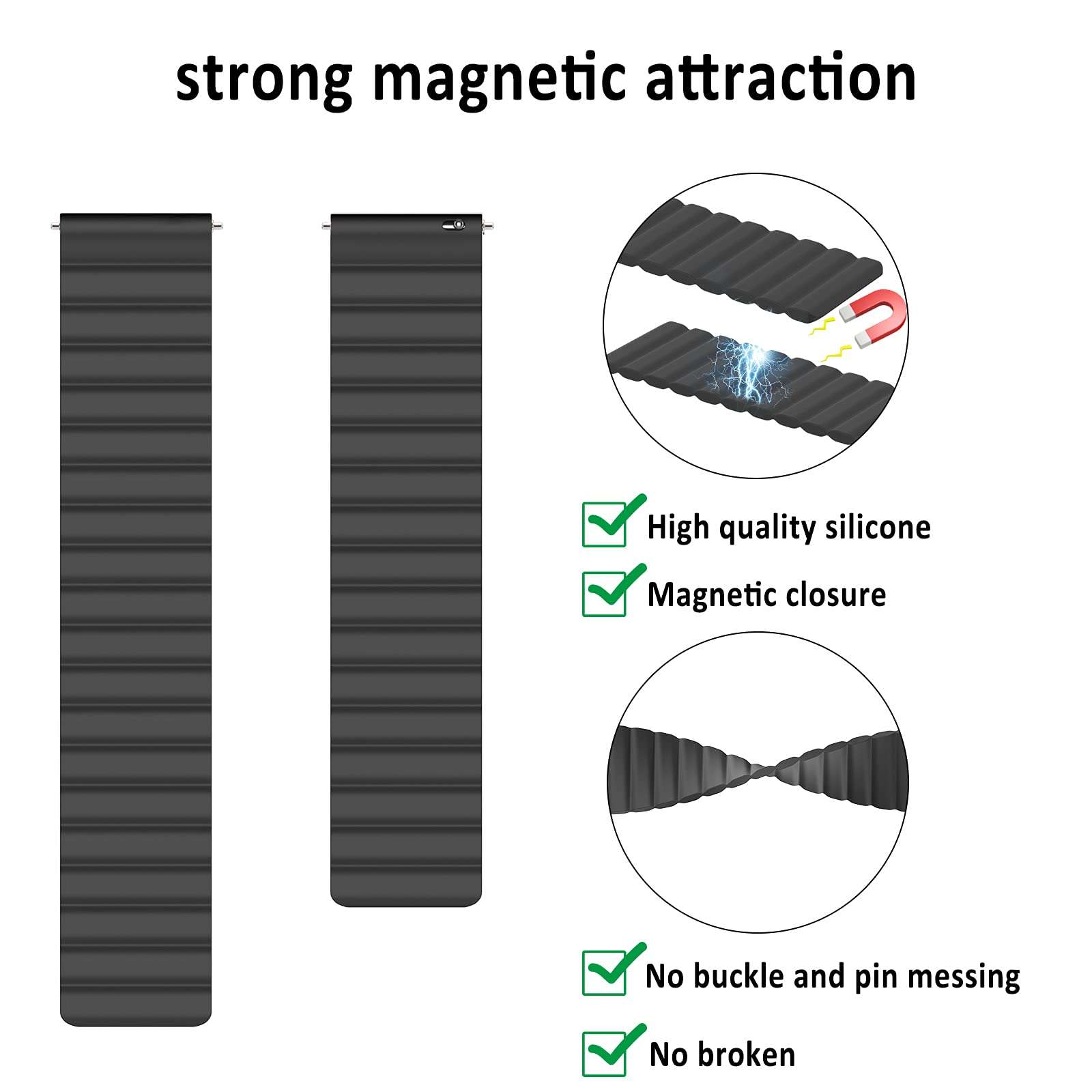 SKYLET Bands Compatible with Samsung Galaxy Watch 3 45mm/Galaxy Watch 46mm/Gear S3 Classic/Gear S3 Frontier Men Women, 22mm Strong Magnetic Closure Loops Sport Silicone Replacement Strap Black, Large 3