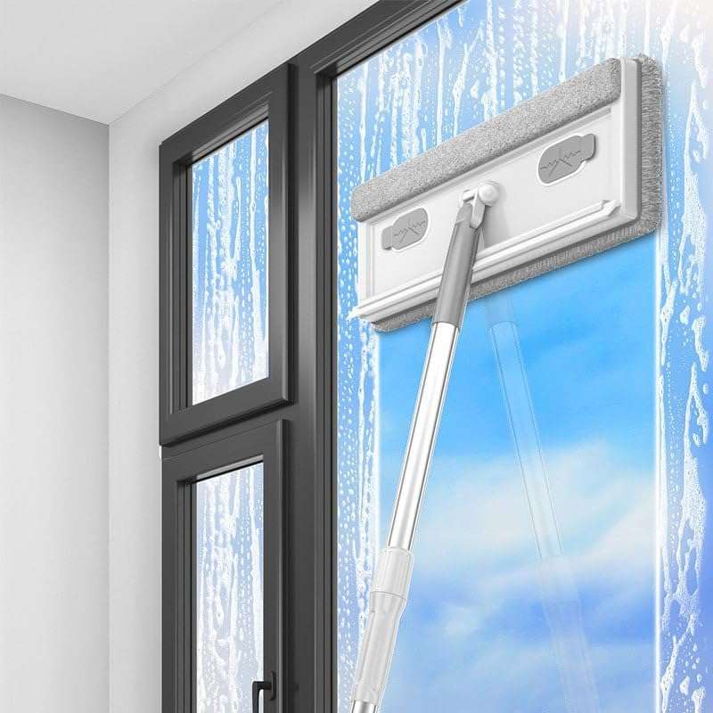 PRUVAVE 3 In1 Flat Mop Long Handle Mop,Easy to Floor Cleaning Mop,Flat Mop with Glass Cleaner,180 Rotate Long Handle Mop with Soft Side Brush Steel Handle.(Heavy Quality) 4