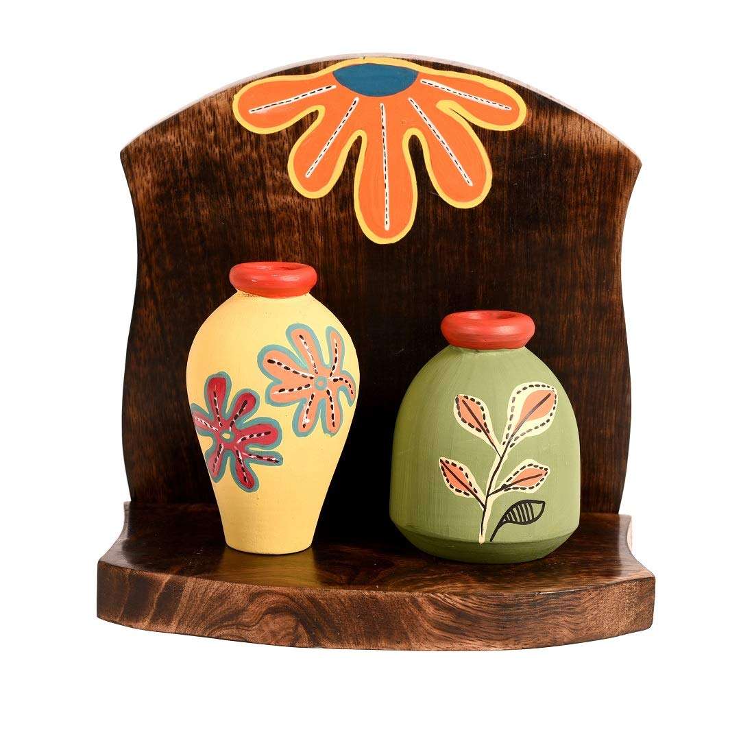Aakriti Art Creations Wall Decor Wooden Shelf with 2 Pots Madhubani Art? (6.5x5x7) 4