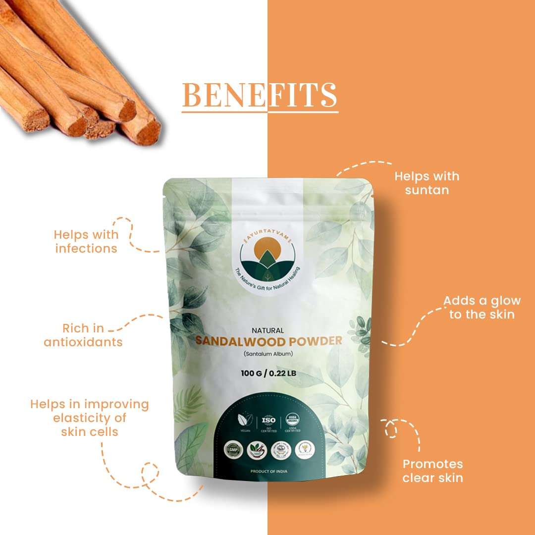 Ayurtatvam Natural Sandalwood-Chandan Powder- 100g for Skin Whitening Face Mask 4