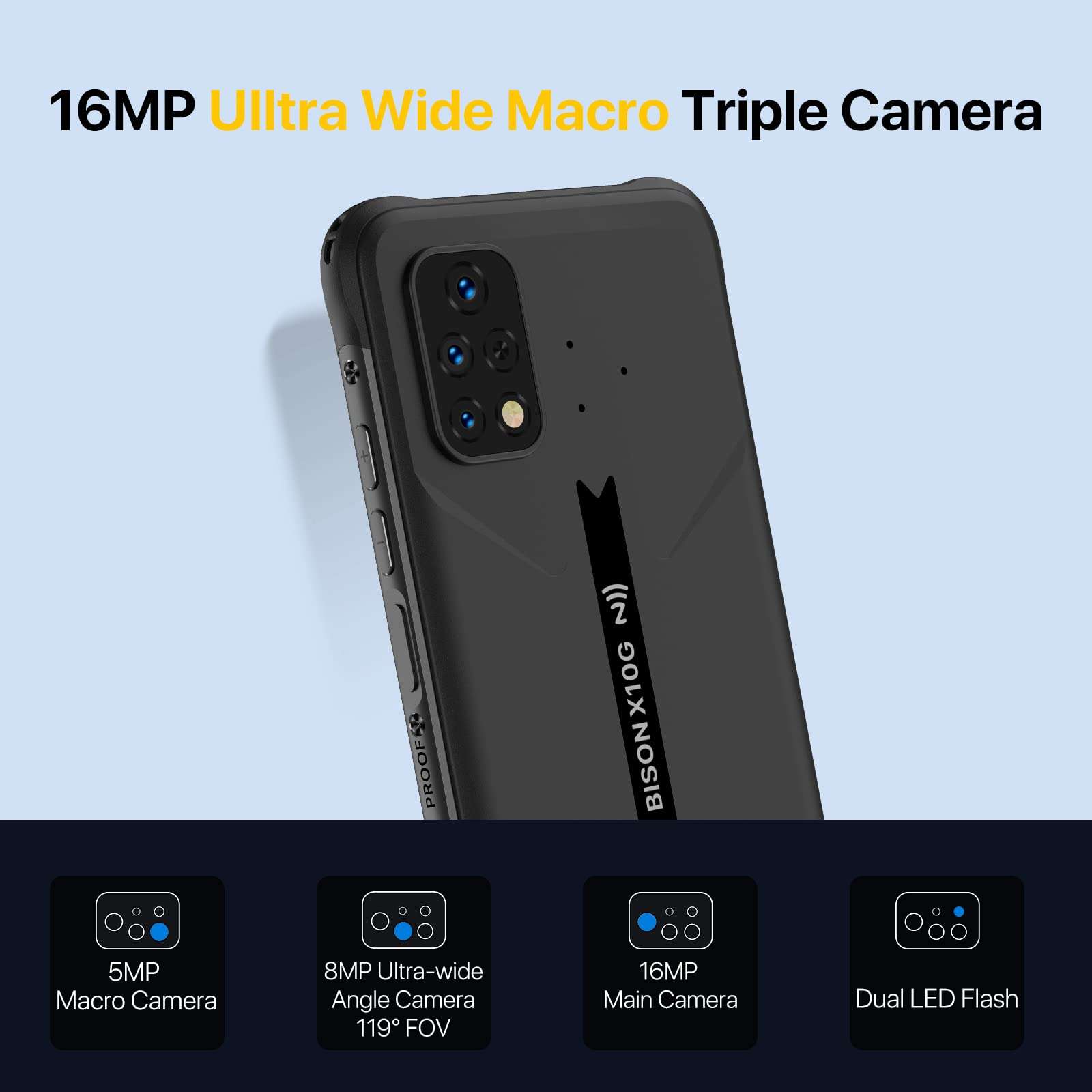 UMIDIGI Bison X10G Rugged Smartphone, NFC, T-Mobile, 4+64G, Rugged Cell Phone Unlocked, IP68/IP69K Waterproof, Android 11, 6.53" FHD Screen, 5150mAh Battery, 4G Dual SIM 3