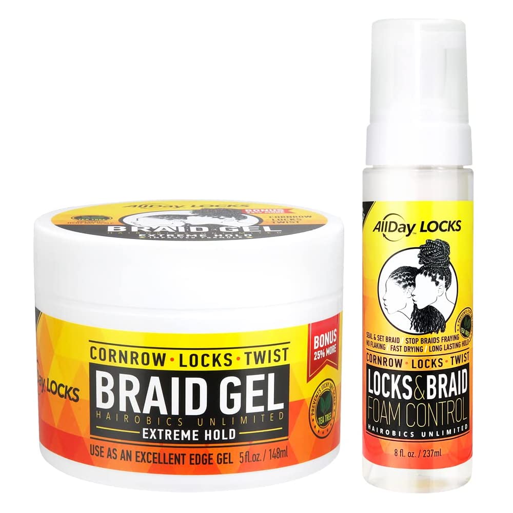 AllDay Locks Braid Gel (5 oz) & Braid Foam (8 oz) Bundle | Extreme Hold, Easy to Use, No Flaking | Style, Shine, Frizz Control for Braids, Locks, Twists, Cornrows 1