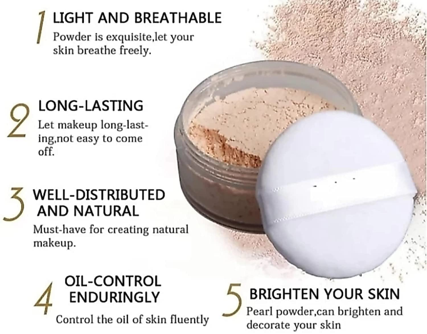 Smooth Loose Powder Waterproof Delicate Refreshing Skin Finish Compact 5