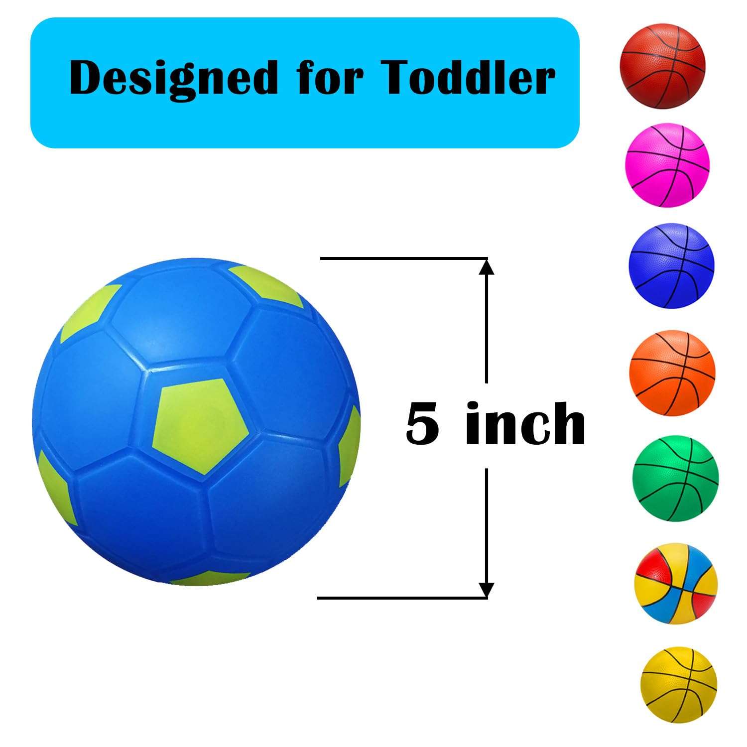 ABAJI Toy Basketball Soccer Rubber Ball 5 inch Kids Toddler Play Indoor Outdoor 3