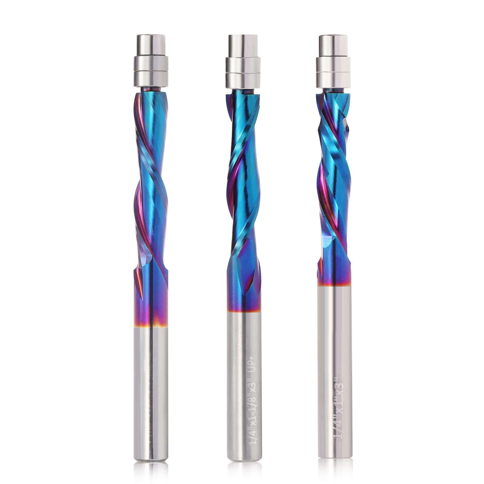 1/4 Inch Shank ，Spiral Flush Trim Router Bit Set 3