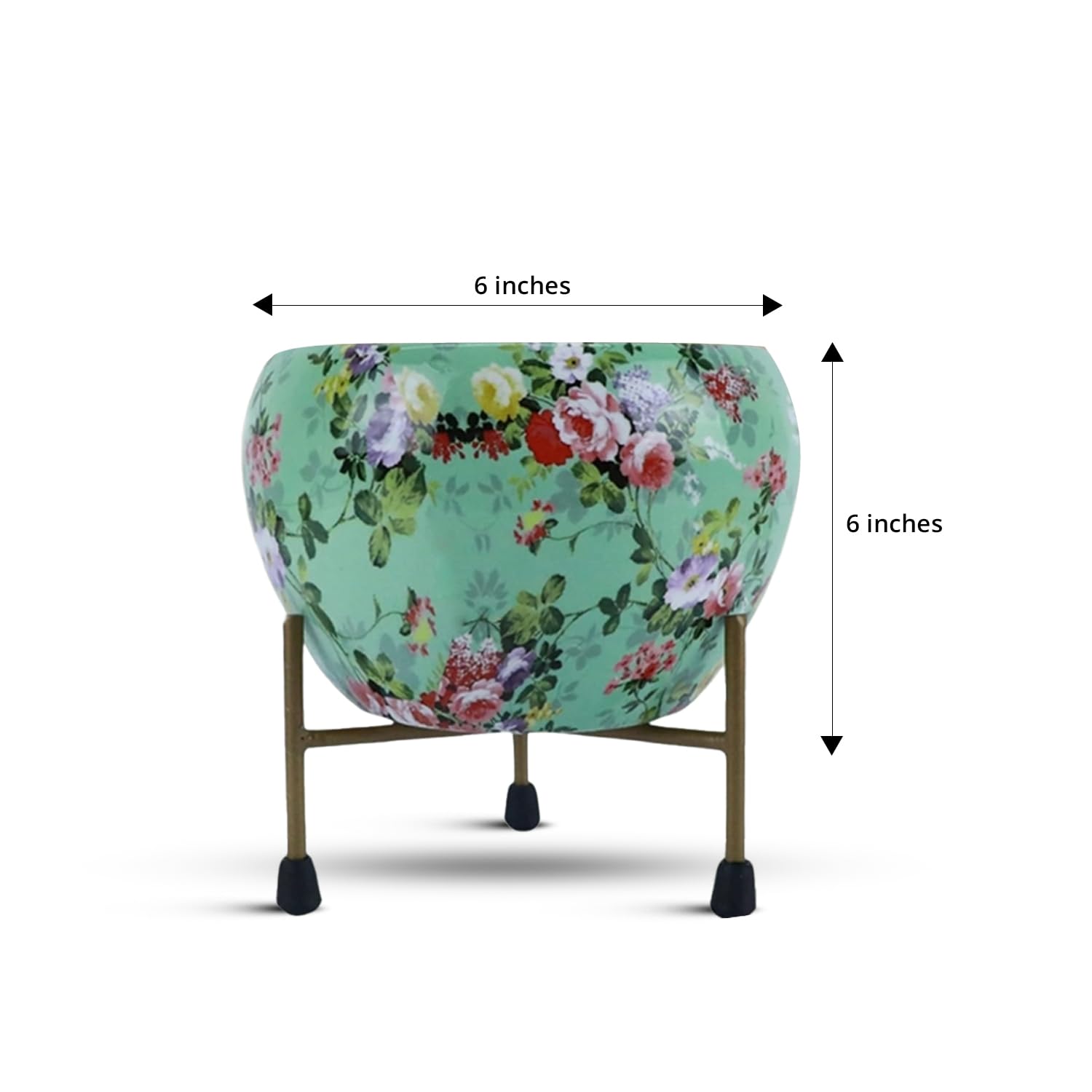 CINAGRO Metal Flower Vase Planter Pot with Iron Stand, Pots for Plants, Plant Pots for Home Decoration, Succulent Pot, Indoor Planter Balcony Garden Decor (Size: 6X6 inch) Style: Blossom Breeze 4