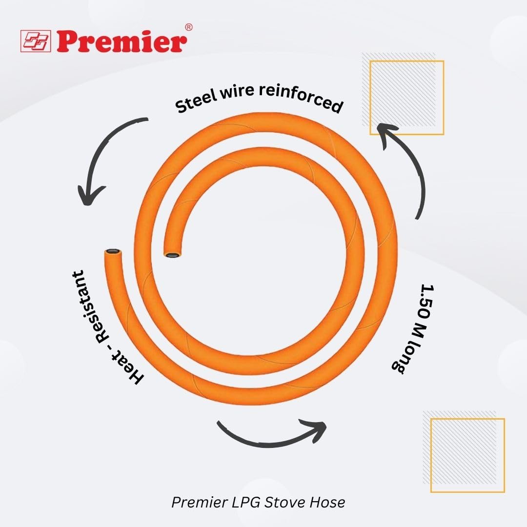 Premier Lpg Stove Hose, 1.5 Meters, Steel Wire Reinforced, Isi Certified (Orange) - Durable and Safe Gas Hose with High-Strength Steel Reinforcement, Ensures Leak-Proof Performance 4