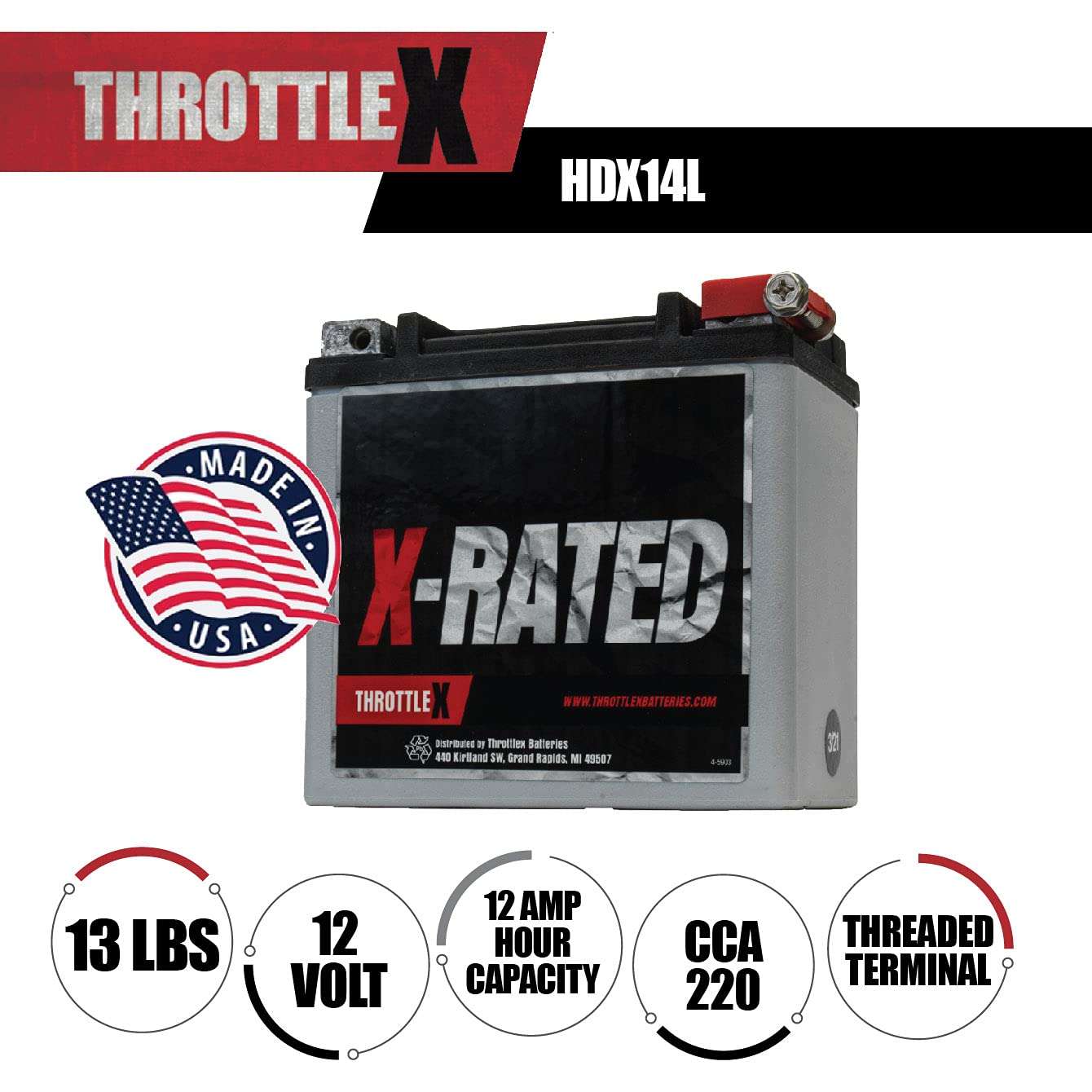 HDX14L - Harley Davidson Replacement Motorcycle Battery 5