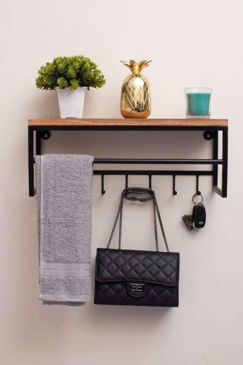 Artzilla Wooden & Metal Wall Mount Shelf Handmade for Kitchen Living Room Bathroom Farmhouse Decor (Design 1) 4