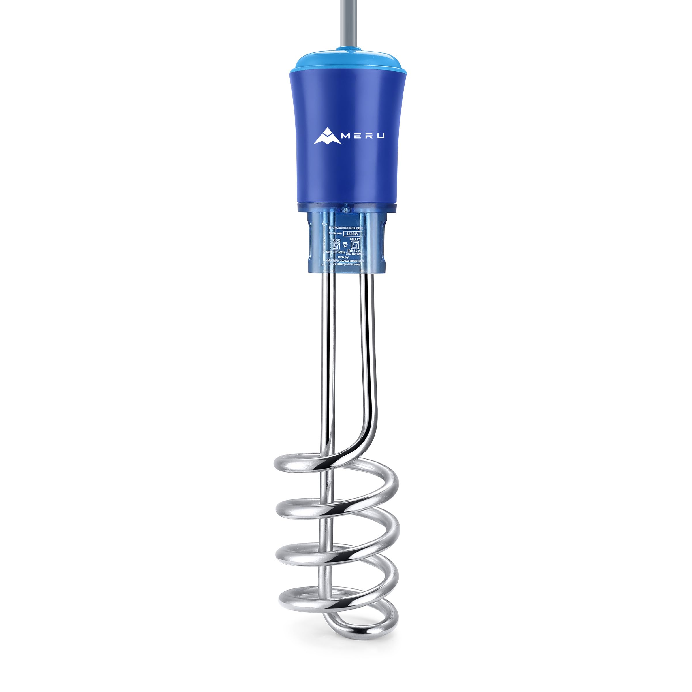 MERU Rapid Heat Pro Immersion Water Heater Rod with Quick Heat Technology, 6 Feet Long Wire, Fireproof Connector, Spiral Design, Shockproof, Double ISI Safety
