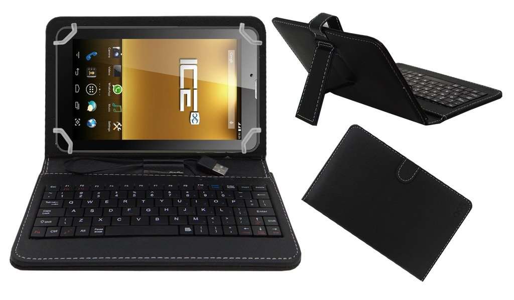 ACM USB Keyboard Case Compatible with Ice Inditab Tablet Cover Stand Study Gaming Direct Plug & Play - Black 1