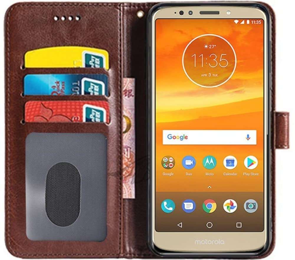 Frazil Leather Flip with Wallet Case with TPU Shockproof Cover for Motorola Moto E5 Plus (Brown) 2