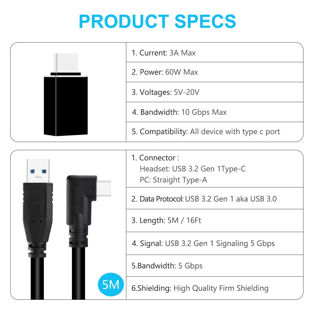 Seltureone 16ft /5m Cable Compatible for Quest 2, Quest Link Steam VR (Cable Only) 4