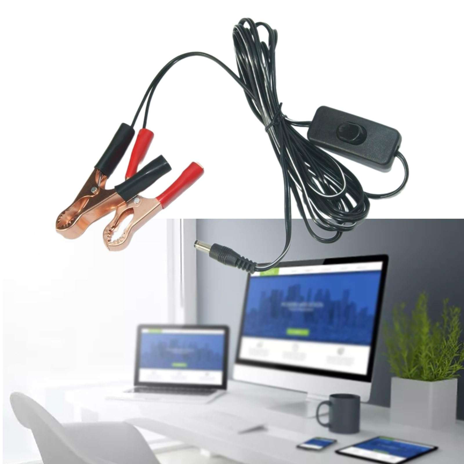 Durability Double Clip to 5.5x2.1mm Male Plugs Connector Power Cable for 1V-36V Electronic Deivce 118.11inch 3