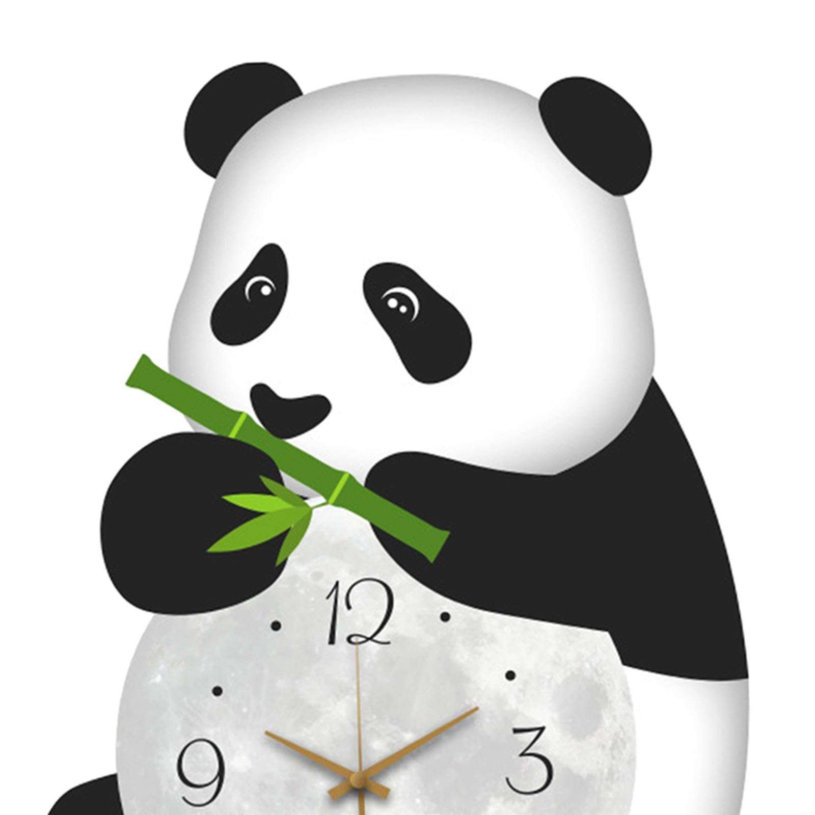 JISADER Panda Wall Clock Cartoon Large Creative Silent Wooden Lovely Animal Wall Ornament for Office Dining Room Kitchen Home Decor 4