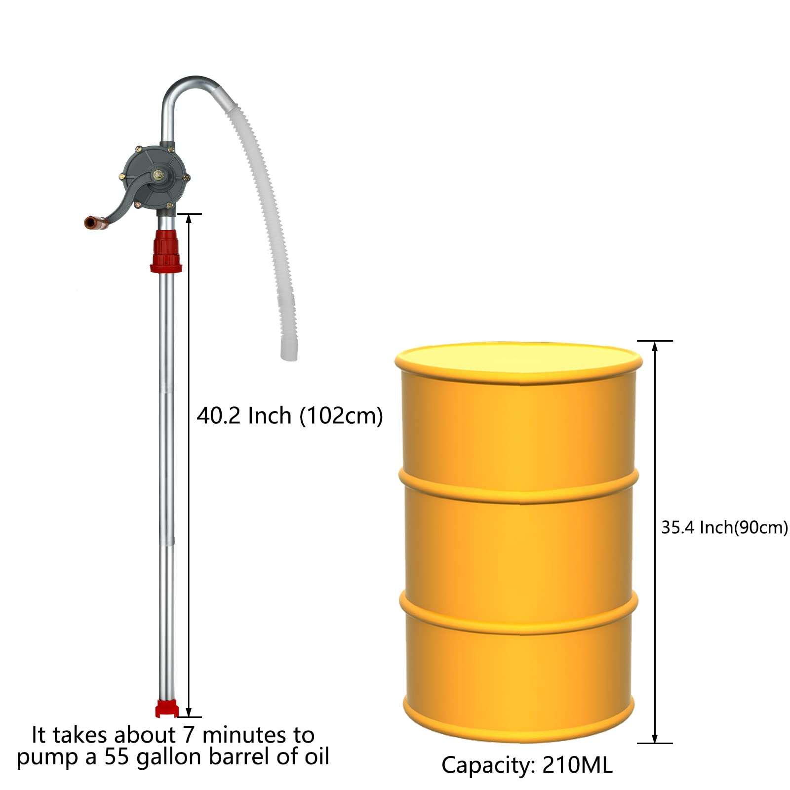 Aluminum Barrel Pump 15 to 55 Gallon Drum Pump Rotary Hand Liquid Transfer, Heavy Duty Rotary Barrel Pump, Hand Drum Pump for Kerosene, Engine Oil, Fuel Diesel, Hydraulic Fluid 4
