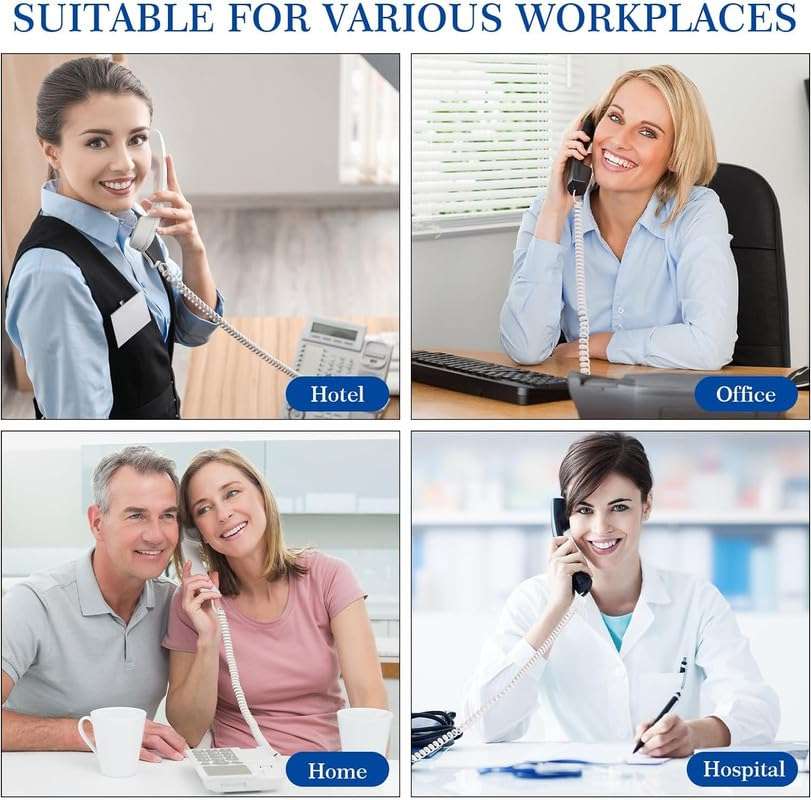 FEDUS Telephone Phone Handset Cable Cord, 12Ft Uncoiled / 2Ft Coiled, Landline Phone 4P4CPure-Copper Coiled Curly Cord Male to Male RJ9/RJ10 Cable, Telephone Accessory, Pack 2 5