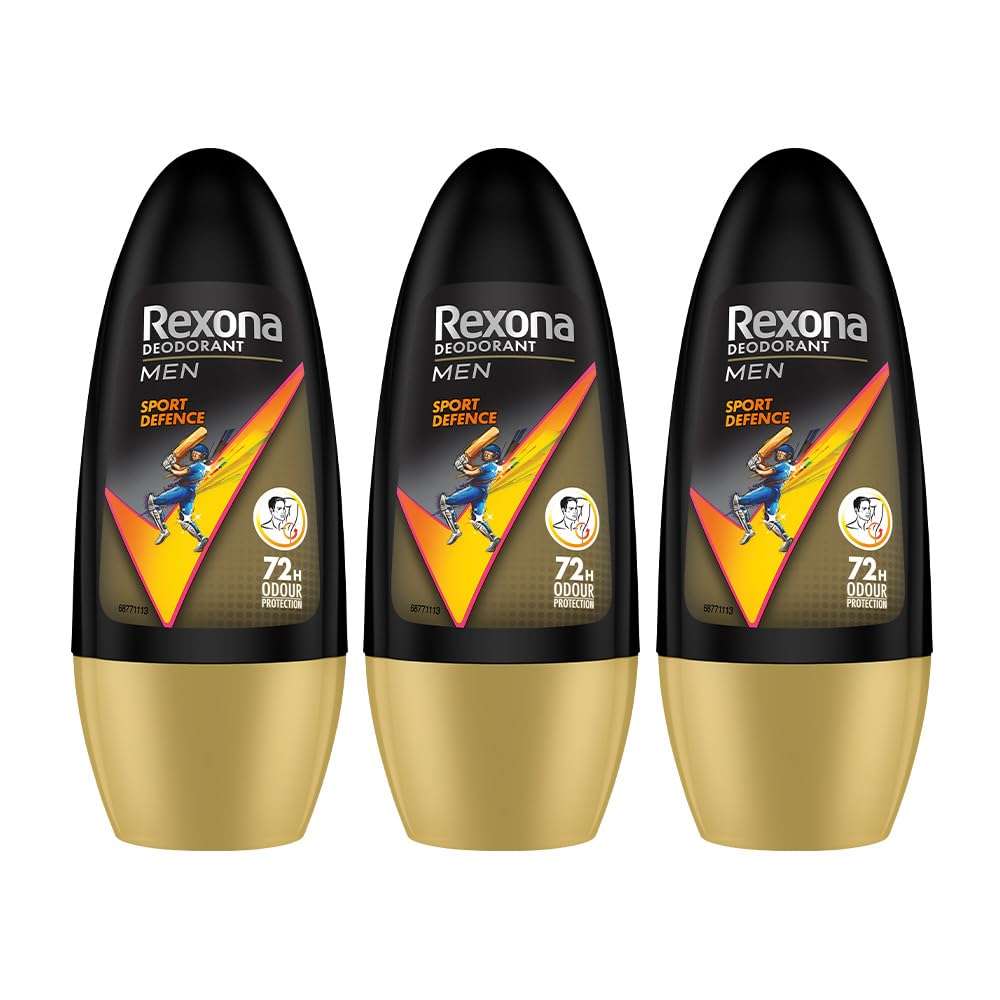 Rexona Men Sport Defence Underarm Roll-On Deodorant | 72 Hours Odour Protection with Fresh Masculine Scent | 0% Alcohol, Safe on Skin | 50 ML (Pack of 3) 1