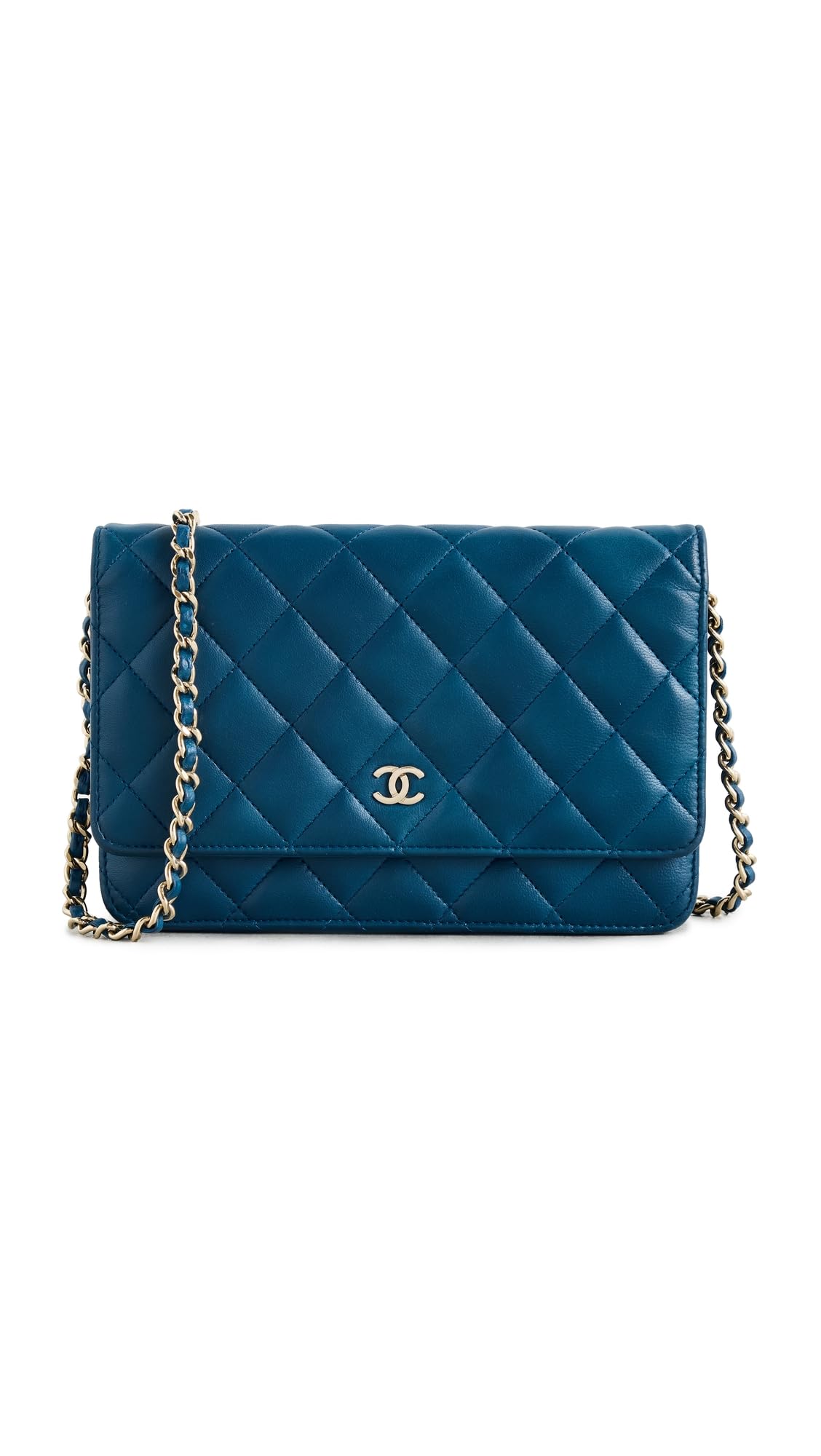 WHAT GOES AROUND COMES AROUND Women's Pre-Loved Chanel Blue Lambskin Classic Quilted Wallet On Chain, Blue, One Size