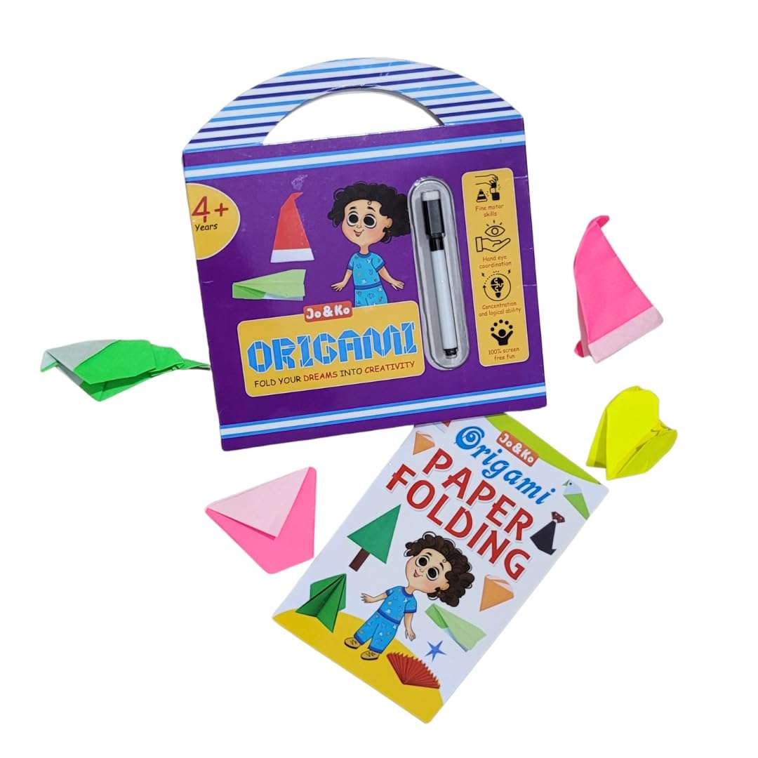 JoGenii Origami Kit - DIY Kit for Kids, Contains Origami Book, 100 Origami Sheets and marker Travel friendly Art and Craft Educational Brain-boosting No Mess Paper Craft Kit Paper Size: 14.5 CM * 14.5 CM, DIY Activity, Return Gifts for Kid 4-10 Years 1