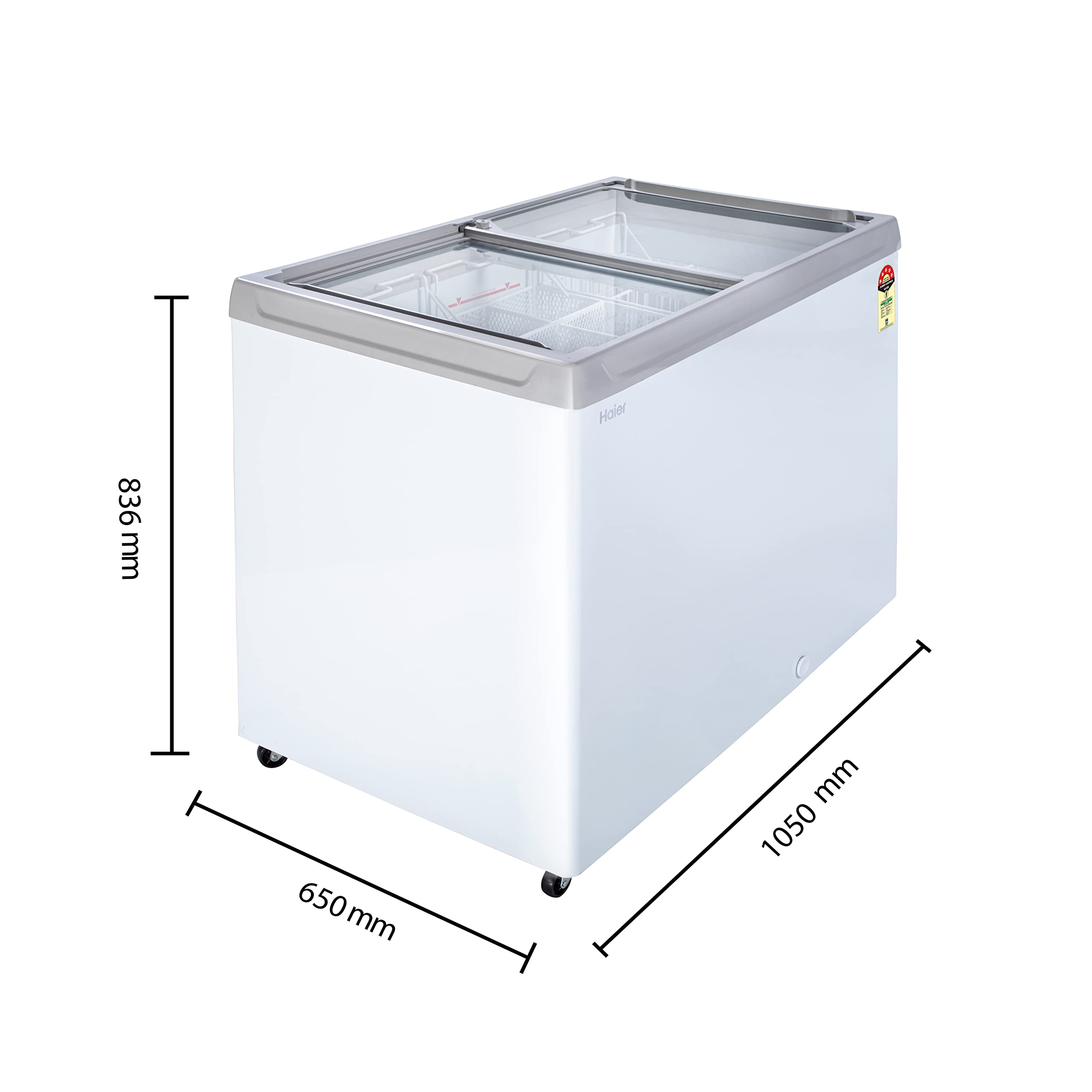 Haier HFC-300GM5-5 star rating double door Glass top model, With inside Metal liner, White 4