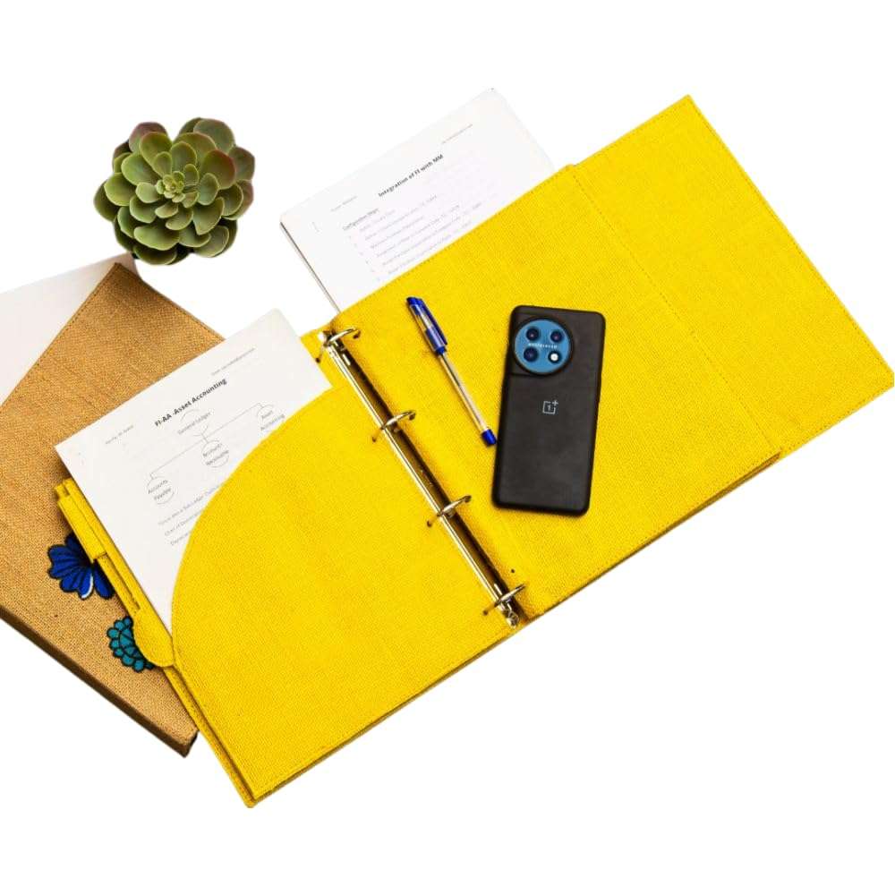 A Golden Fiber Handmade Multipurpose Resuable Jute Binders for Men & Women (Yellow/MUL, 8.5"X11.5"X3") 4