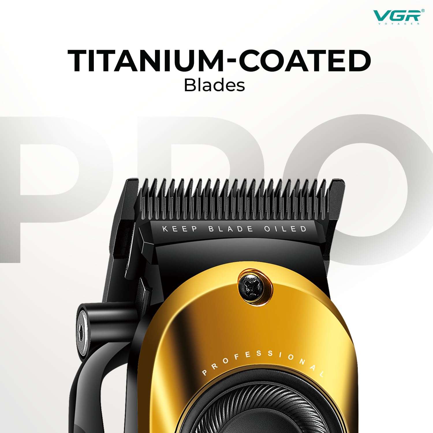 VGR VL-786 Professional Hair Clipper for Men & Salons | Cord & Cordless | Titanium Blades | LED Display | Taper Lever | 6 Guide Combs | 200 min Long Runtime | Fast Charging | 1+1 Year Warranty | Gold 4
