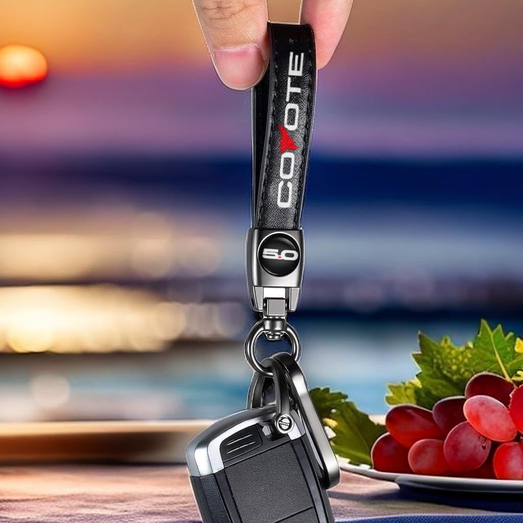 Leather Car Key Chain Metal Car Keyring Accessories Replacement with Suit for Ford Mustang GT & F150 Cars Accessories (5.0) 3