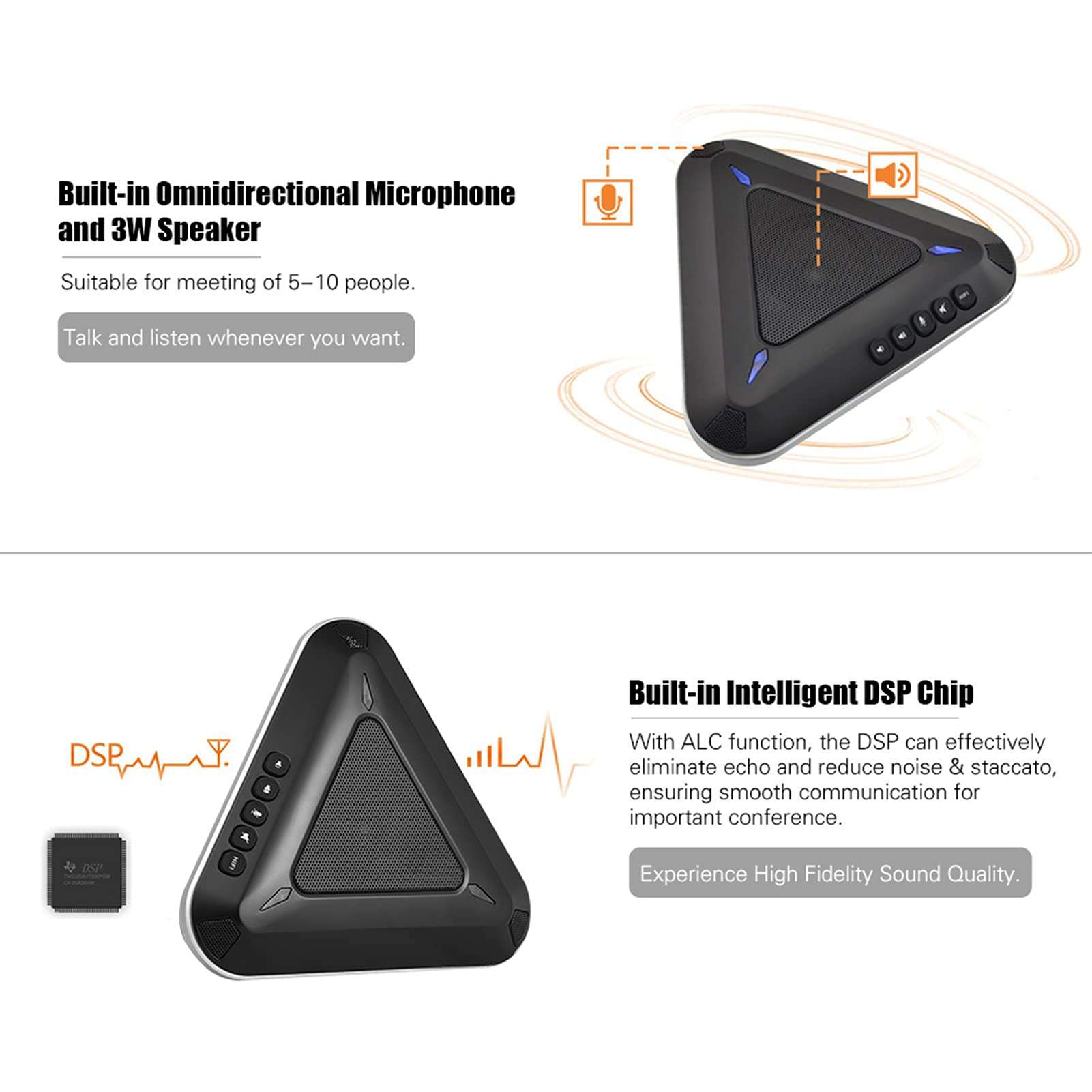 Honeytecs MST-A1S USB Video Conference Microphone Speakerphone 360° Audio Pickup Support Skype MSN QQ for Computer Mobile Phone 4