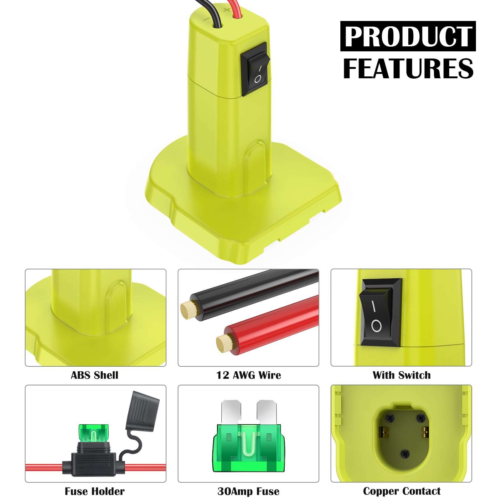 KOEZEOI 2 Packs Power Wheel Adapter for Ryobi 18V Battery Adapter Power Wheel Battery Converter Kit with Fuse & Switch & Wire Terminals 12AWG Wire for DIY Ride On Truck and Rc Toys 3