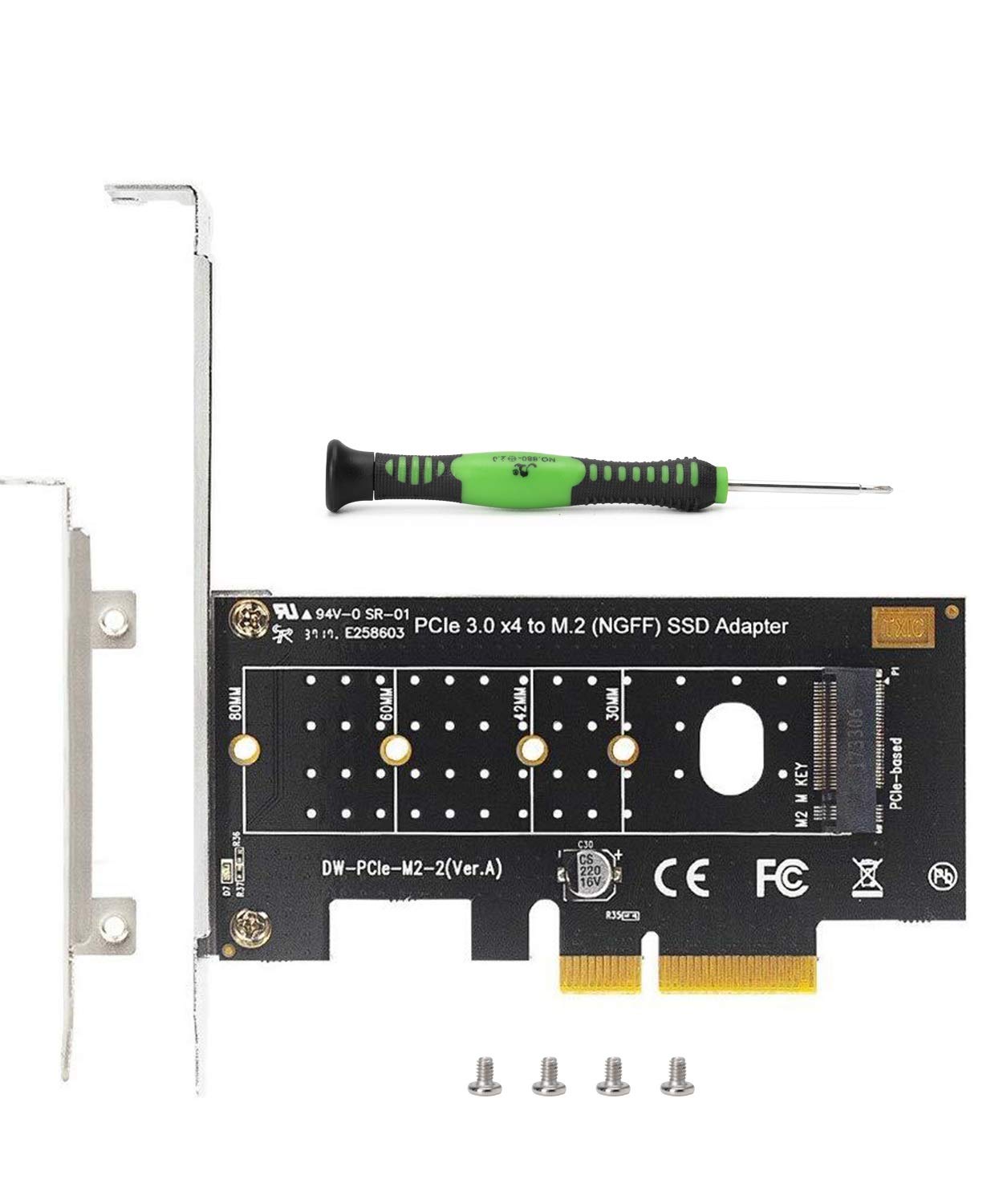 QNINE NVME PCIe Adapter, M.2 PCIe NVMe SSD M Key to PCI Express 3.0 x2 Expansion Card with Low Profile Bracket for PC Desktop 1