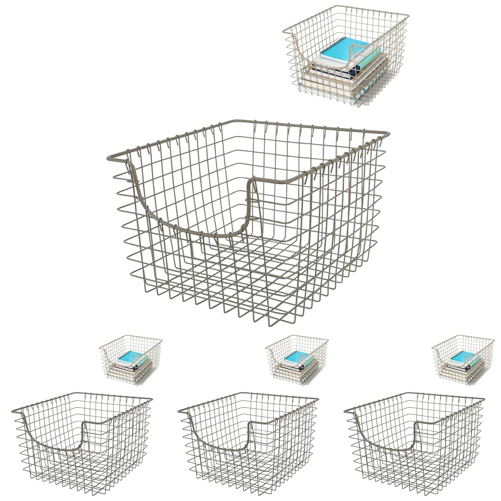 Spectrum Diversified 98977 Scoop Wire Basket, Vintage-Inspired Steel Storage Solution for Kitchen, Pantry, Closet, Bathroom, Craft Room & Garage, Single, Satin Nickel (Pack of 4) 1