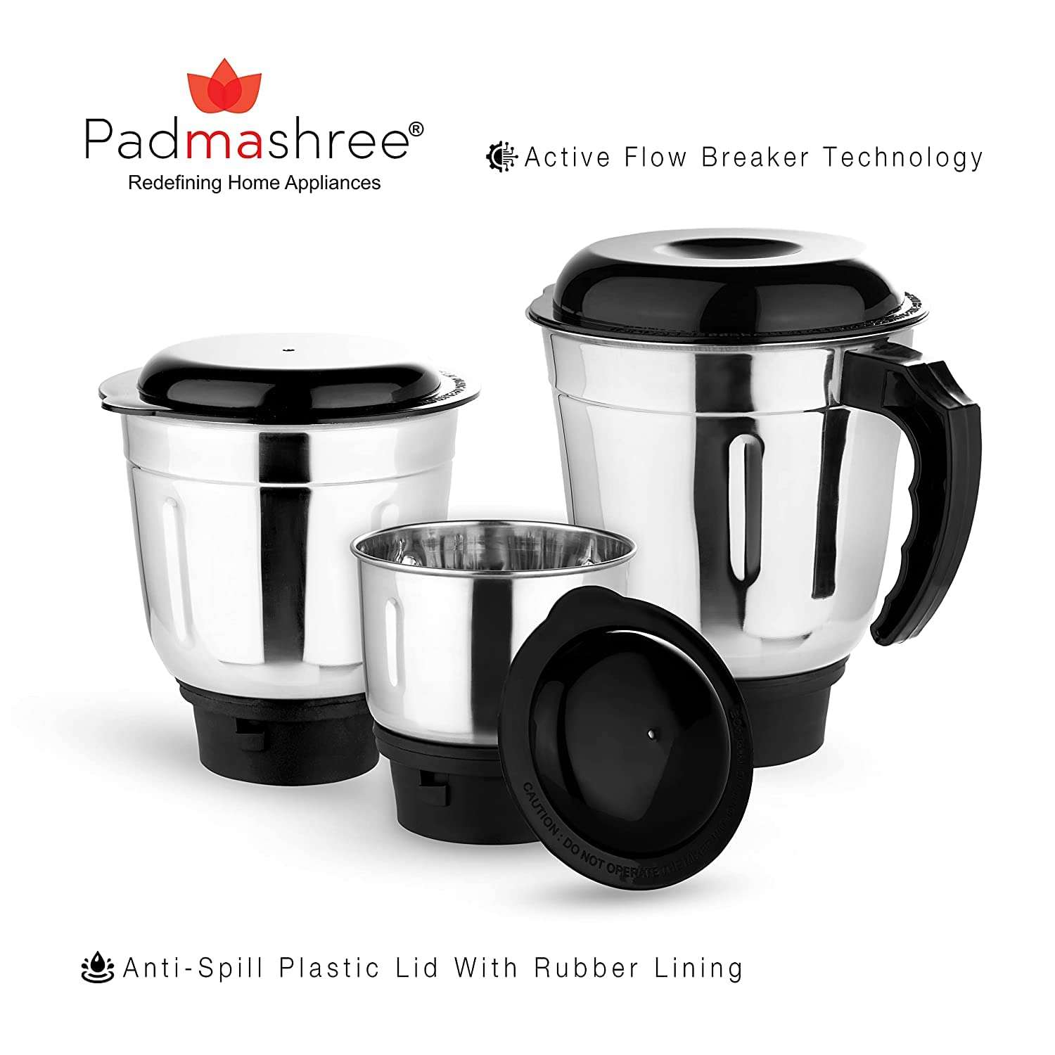 Padmashree Mixer Grinder Jar Set of 3 | Stainless Steel Jar for Mixer | 1 Chutney Jar, 1 Medium Jar, 1 Large Jar | Mixer Juicer Jar / 100 ml 4