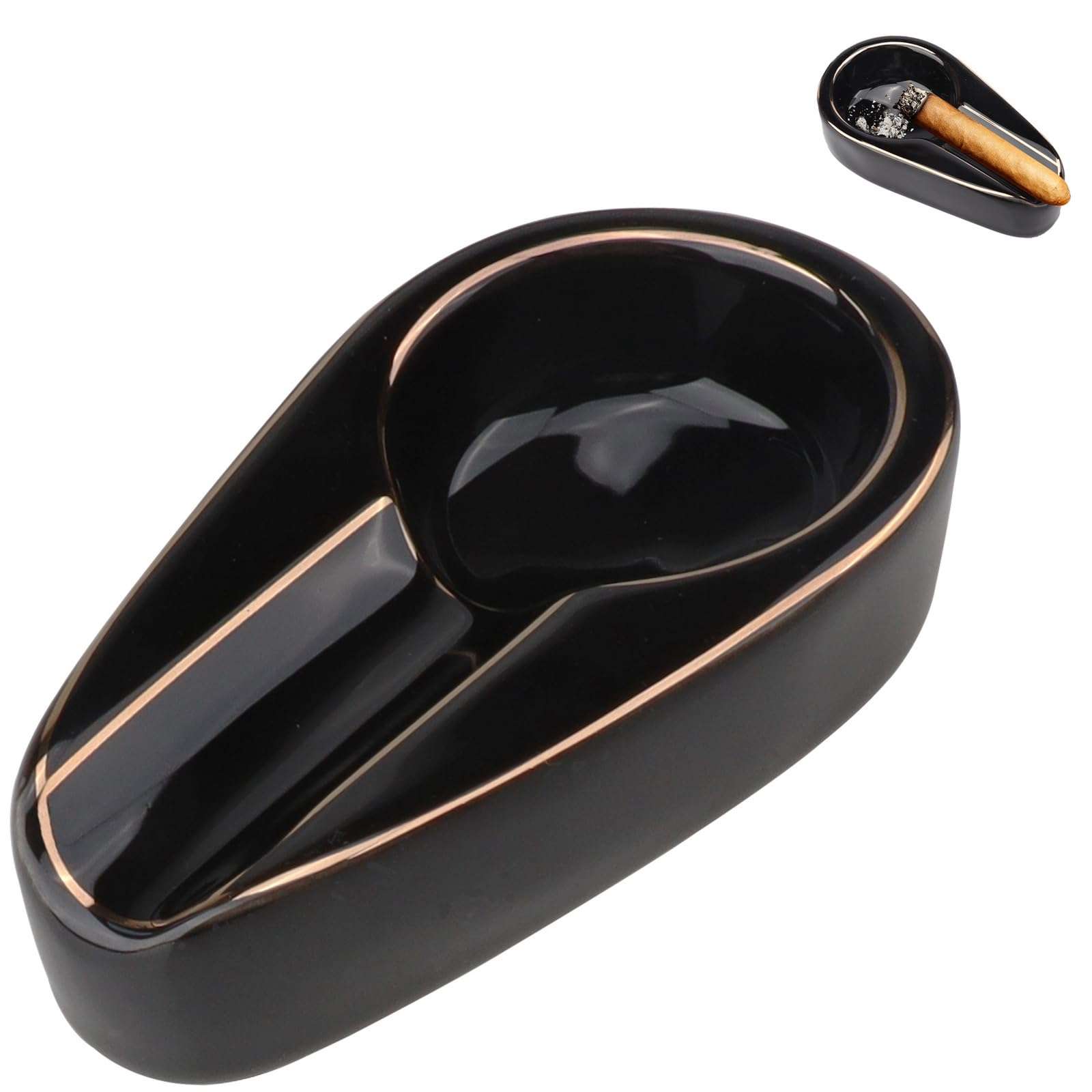 Vhxmaizxn Single Cigar Ashtray Portable Ceramic Luxury Holder Ash Tray Indoor Outdoor Patio Travel Cigars Ashtrays For Men Cigarette Accessories - Black 1